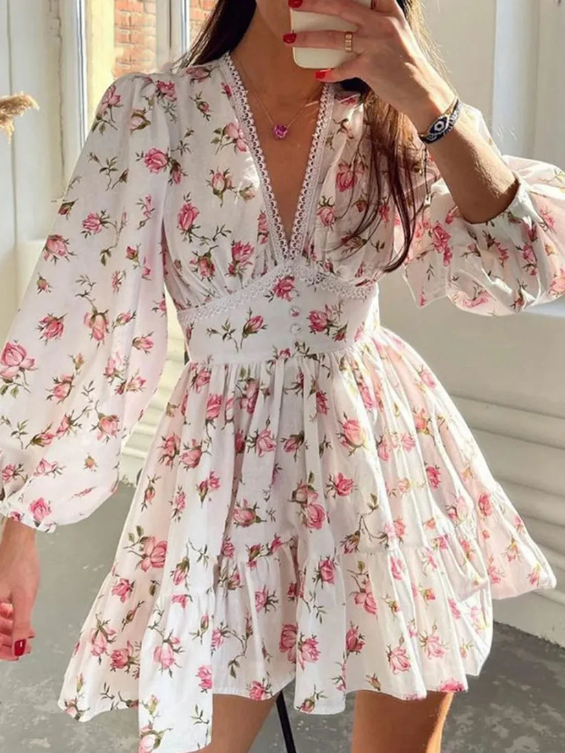Pink Rose- Balloon Sleeve Dress