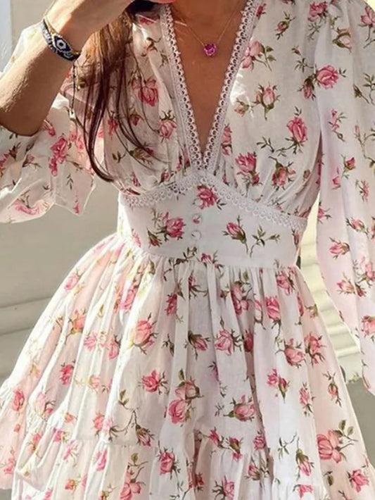 Pink Rose- Balloon Sleeve Dress